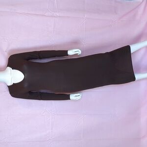 Boohoo Chocolate Brown Long Sleeve Notch Neck Midi Dress size 8